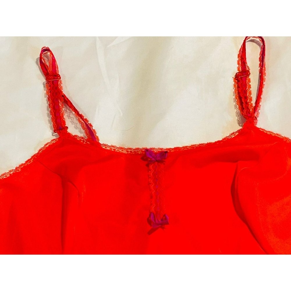 Vintage VANITY FAIR Short Slip Nightgown Orange Fuchsia Women’s 36 BF With Lace - Picture 5 of 9